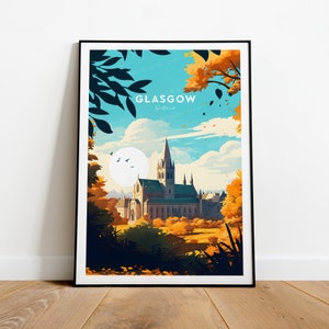 Glasgow traditionellen Reisedruck - Schottland, Glasgow Poster, Hochzeitsgeschenk, Geburtstagsgeschenk, Benutzerdefinierter Text, personalisiertes Geschenk