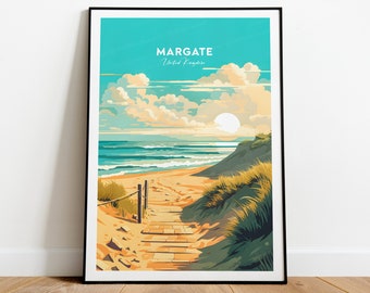 Margate traditional travel print - Uk, Margate print, Margate poster, Wedding gift, Birthday present, Custom Text, Personalised Gift