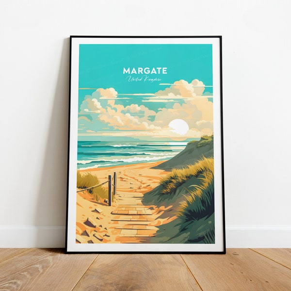 Margate traditional travel print - Uk, Margate print, Margate poster, Wedding gift, Birthday present, Custom Text, Personalised Gift
