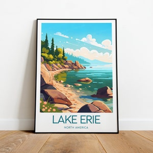Lake Erie travel print - North America, Lake Erie poster, Lake Erie print, Wedding gift, Birthday present, Custom Text, Personalised Gift