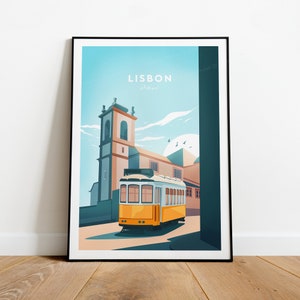 Lisbon traditional travel print - Portugal, Custom Text, Personalised Gift