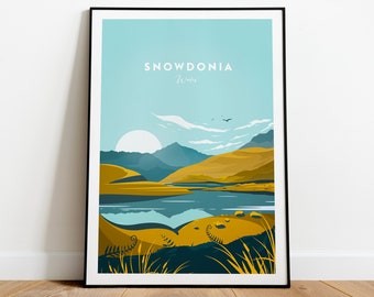 Snowdonia traditional travel print - Wales, Snowdonia poster, Snowdonia print, Wedding gift, Birthday present