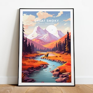 Impression de voyage traditionnelle Great Smoky Mountains - Parc national, Impression Great Smoky Mountains, par NickStudios, texte personnalisé, cadeau personnalisé