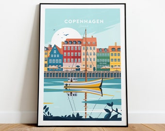 Impression de voyage traditionnelle de Copenhague - Danemark, texte personnalisé, cadeau personnalisé