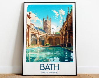 Affiche de voyage pour le bain - Royaume-Uni, affiche de bain, cadeau de mariage, cadeau d'anniversaire, texte personnalisé, cadeau personnalisé