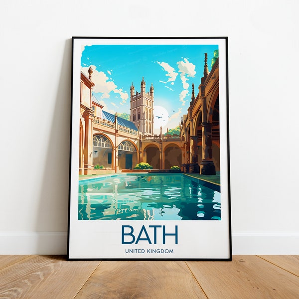 Affiche de voyage pour le bain - Royaume-Uni, affiche de bain, cadeau de mariage, cadeau d'anniversaire, texte personnalisé, cadeau personnalisé