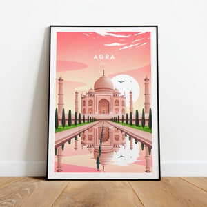 Agra traditional travel print - India - Taj Mahal, Custom Text, Personalised Gift
