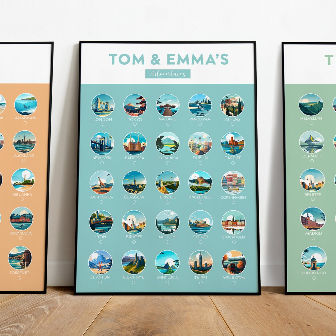 Personalised Travel Bucket List Tick off Your Adventures Any Colour Any