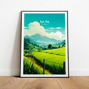 Sa Pa traditional travel print - Vietnam, Sa Pa artwork, Vietnam print, Vietnam poster, Hanoi, wedding gift, Custom Text, Personalised Gift