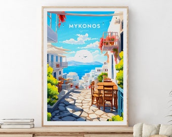 Mykonos traditioneller Reisedruck - Griechenland, Mykonos Print, Mykonos Poster, Hochzeitsgeschenk, Geburtstagsgeschenk