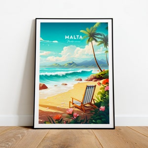 Malta traditional travel print - Mediterranean , Malta print, Malta poster, Wedding gift, Birthday present, Custom Text, Personalised Gift