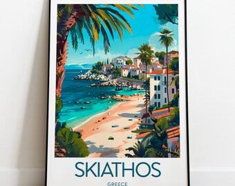 Skiathos travel print - Greece, Skiathos poster, Skiathos poster, Birthday present, Wedding gift, Custom Text, Personalised Gift