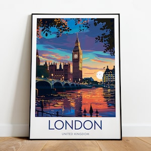 Stampa di viaggio di Londra - Regno Unito, poster di Londra, opera d'arte di Londra, stampa del Big Ben, opera d'arte del Big Ben, regalo di nozze, regalo di compleanno