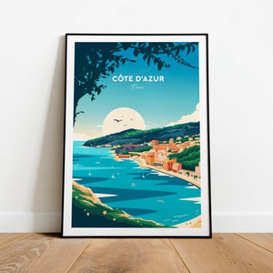 Côte d’Azur traditional travel print - France, French Riviera, Côte d’Azur print, Côte d’Azur poster, Wedding gift