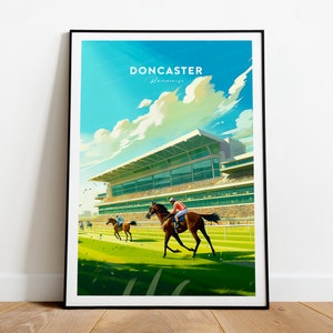 Doncaster Racecourse traditional print - United Kingdom, Doncaster poster, Horse racing, Custom Text, Personalised Gift