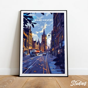 Manchester traditional travel print - England, Manchester poster, Manchester print, Gift, Custom Text, Personalised Gift, NickStudios