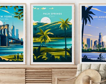 Palm Springs traditional travel print - California, California poster, United States print, Birthday present, Custom Text, Personalised Gift