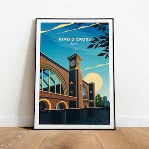 King's Cross traditioneller Reisedruck - London, King's Cross Plakat, Bahnsteig 9 3/4, Hochzeitsgeschenk, Geburtstagsgeschenk