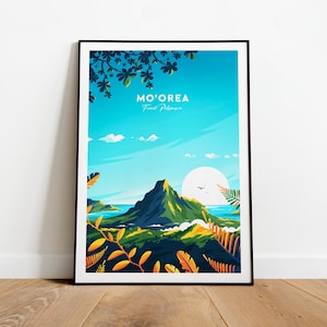 Affiche de voyage traditionnelle de Moorea - Polynésie française, affiche de Moorea, estampes de Moorea, cadeau d&#39;anniversaire, cadeau de mariage