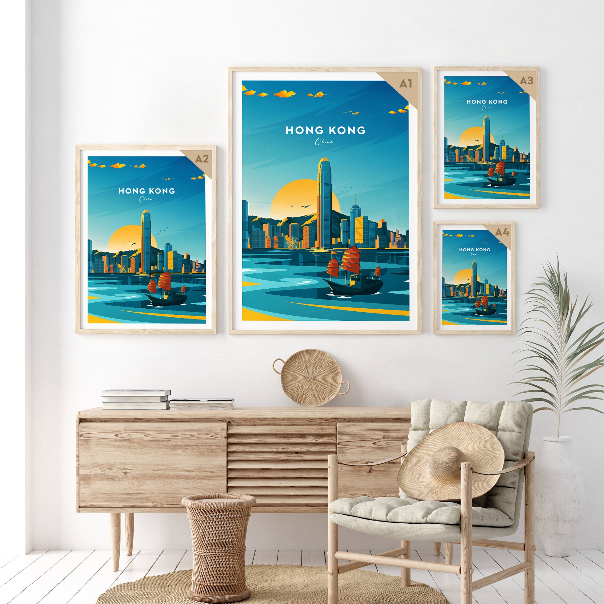 Discover Honk Kong traditional travel print - China, Hong Kong poster, Wedding gift, Birthday present