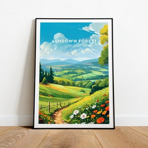 Impresión de viaje tradicional del bosque de Ashdown - East Sussex, obras de arte del bosque de Ashdown, cartel del bosque de Ashdown, regalo de boda, regalo de cumpleaños