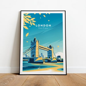 London traditional travel print - United Kingdom, London poster, Tower Bridge, Wedding gift, Birthday present