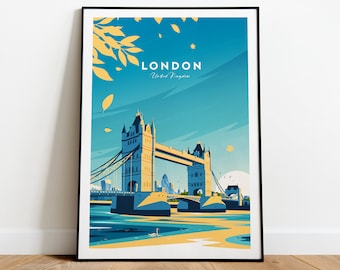 London traditional travel print - United Kingdom, London poster, Tower Bridge, Wedding gift, Birthday present