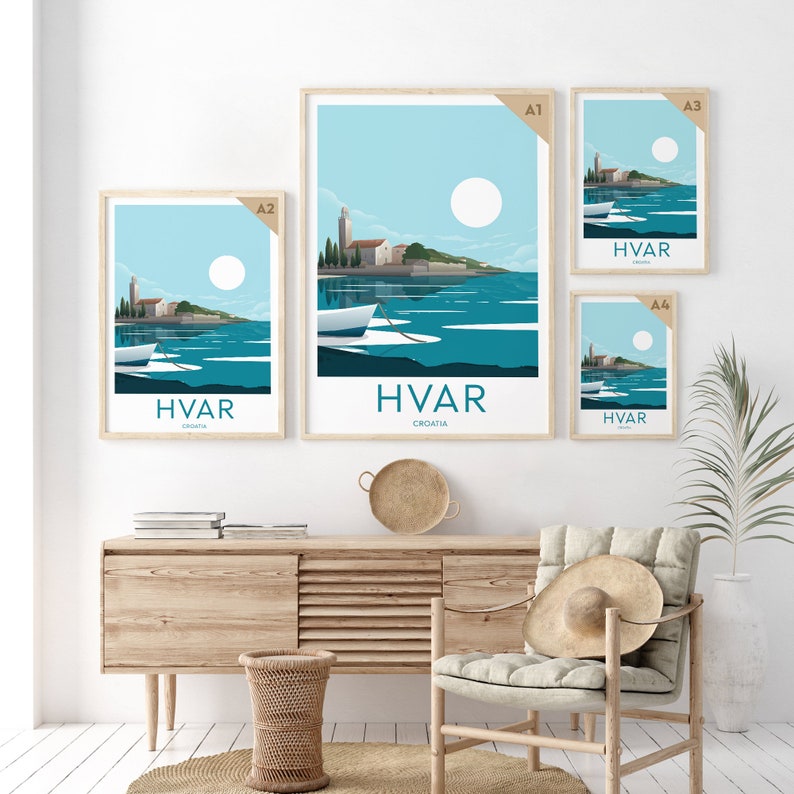 Hvar travel print Croatia, Hvar poster, Hvar print, Croatia poster, Wedding gift, Birthday Present, Custom Text, Personalised Gift image 4