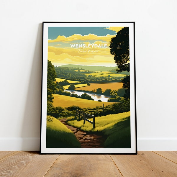 Wensleydale traditional travel print - UK, Wensleydale print, Wensleydale  poster, England print, Wedding gift, Birthday present