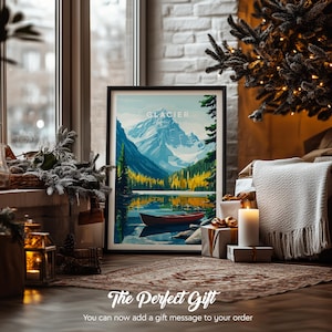 Traditioneller Reisedruck des Gletschers - Nationalpark Montana, Gletscherillustrationen, Gletscherkunstwerk, Geburtstagsgeschenk