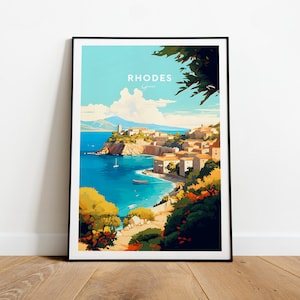 Rhodes traditional travel print - Greece, Rhodes poster, Wedding gift, Birthday present, Custom Text, Personalised Gift