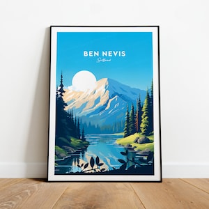 Impresión de viaje tradicional de Ben Nevis - Escocia, póster de Ben Nevis, regalo de boda, regalo de cumpleaños, texto personalizado, regalo personalizado