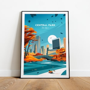Central Park traditional travel print - New York, Central Park poster, Wedding gift, Birthday present, Custom Text, Personalised Gift