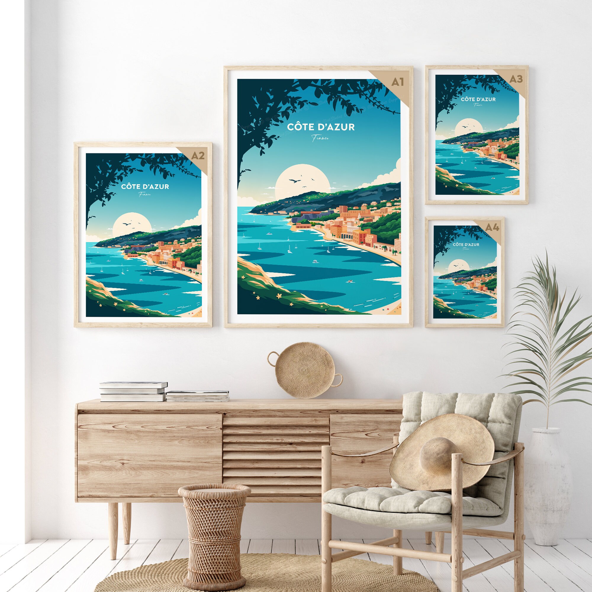 Côte D’azur Traditional Travel Print - France, French Riviera, Côte D ...