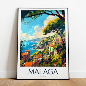 Impression de voyage à Malaga - Espagne, affiche de Malaga, oeuvre d'art de Malaga, cadeau d'anniversaire, cadeau de mariage, texte personnalisé, cadeau personnalisé