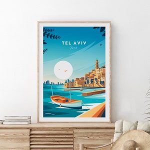 Tel Aviv traditional travel print - Israel, Tel Avivi poster, Wedding gift, Birthday present, Custom Text, Personalised Gift