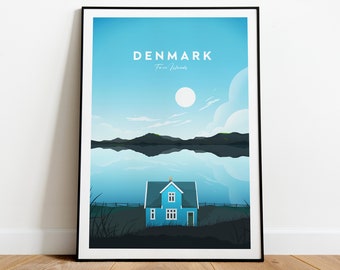 Denmark traditional travel print - Faroe islands, Denmark print, Denmark poster, Wedding gift, Birthday present