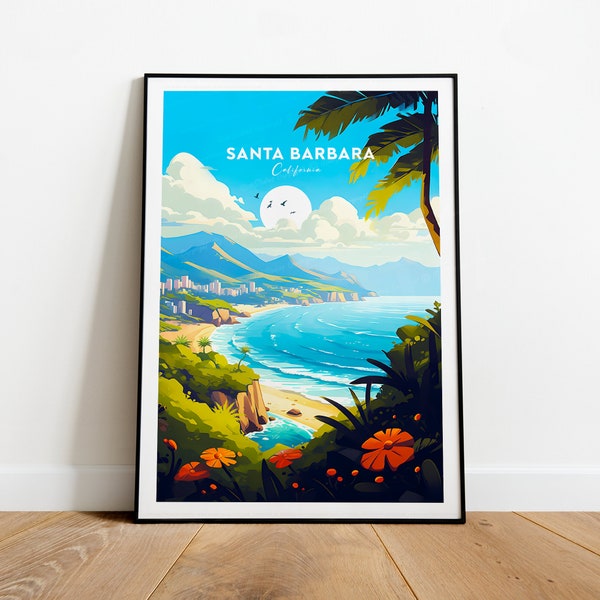 Santa Barbara traditional travel print - California, Santa Barbara poster, Custom Text, Personalised Gift