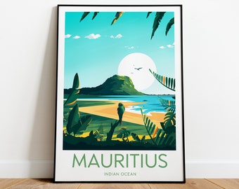 Mauritius travel print, Mauritius poster, Indian Ocean poster, Birthday present, Wedding gift, Custom Text, Personalised Gift
