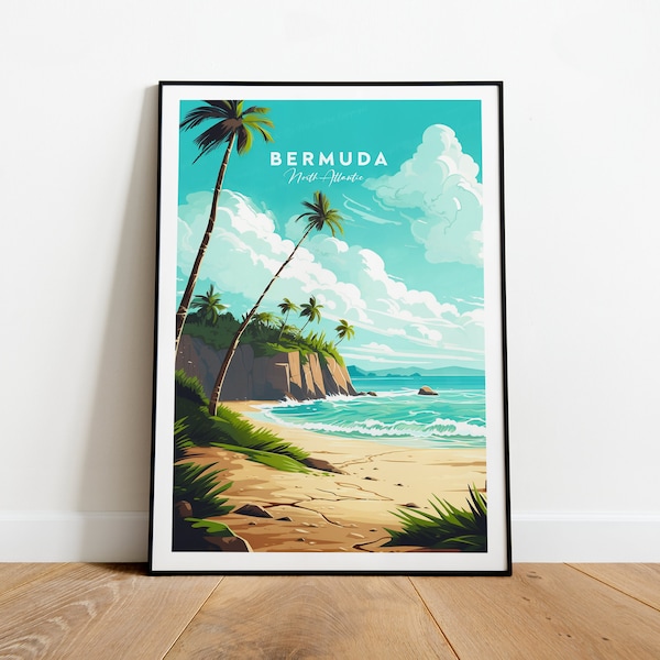 Bermuda traditioneller Reisedruck - Nordatlantik, Bermuda, Bermuda-Plakat, Bermuda-Druck, benutzerdefinierter Text, personalisiertes Geschenk