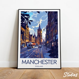 Impresión de viaje de Manchester - Inglaterra, cartel de Manchester, impresión de Manchester, regalo, texto personalizado, regalo personalizado, NickStudios