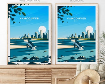 Three-dimentional Vancouver travel print - Canada, Vancouver poster, Wedding gift, Birthday present, Custom Text, Personalised Gift