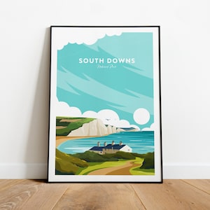 South Downs traditional travel print - National Park, Custom Text, Personalised Gift