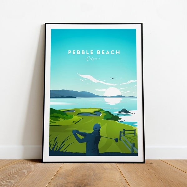 Pebble Beach golf links traditional print - California, Pebble Beach print, Pebble Beach poster, Birthday gift, Wedding present