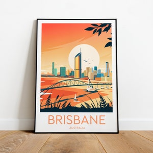 Brisbane evening travel print - Australia, Custom Text, Personalised Gift