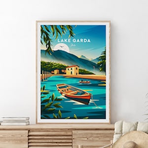 Lake Garda traditional travel print - Italy, Lake Garda print, Lake Garda poster, Italy print, Italy poster by NickStudios