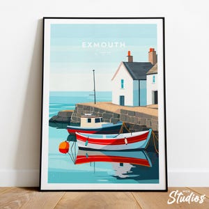 Exmouth traditional travel print - England, Exmouth poster, Exmouth print, Exmouth illustration, Birthday present, Custom Text