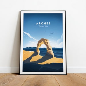 Arches National Park traditional travel print, Arches print, Arches poster, National park print, Wedding gift