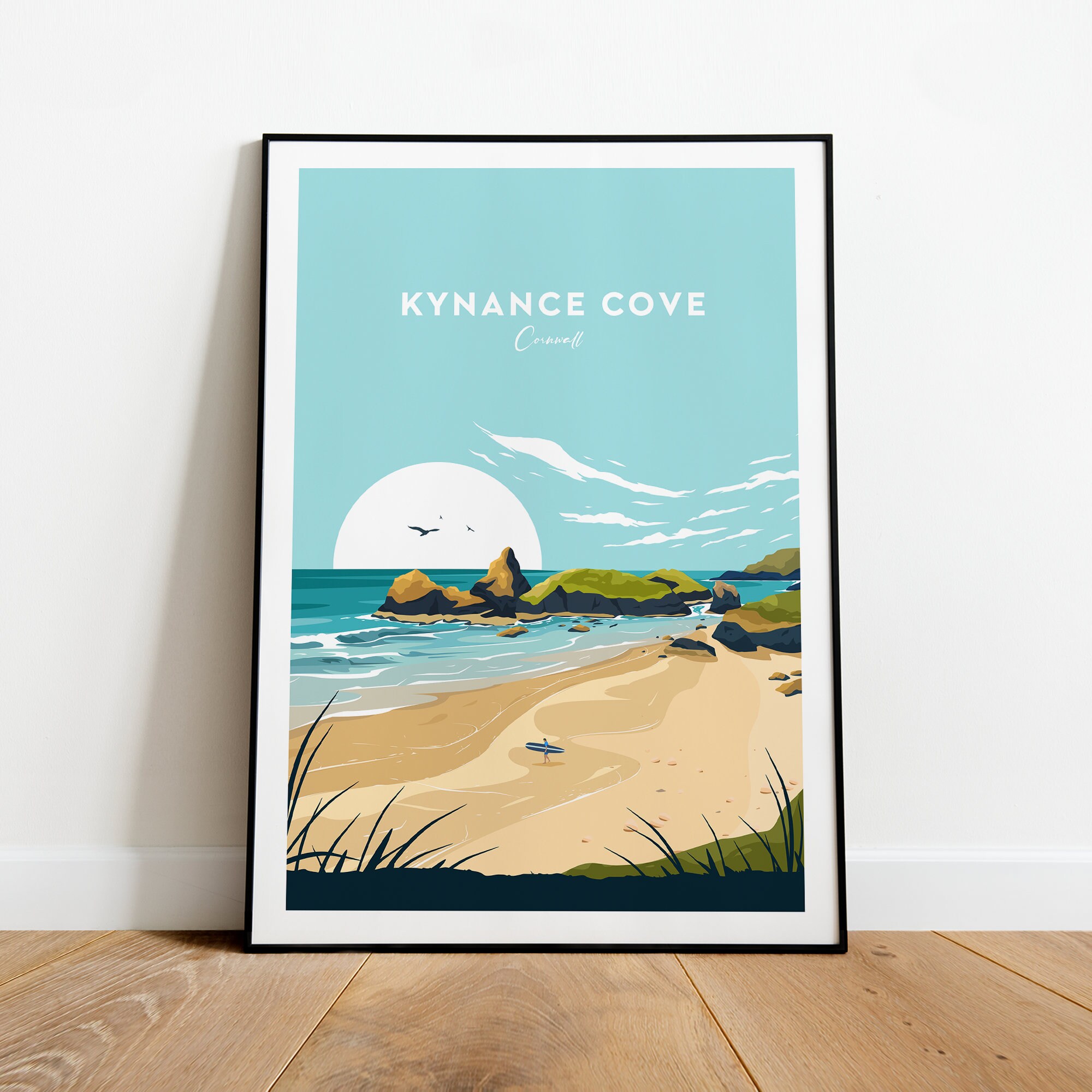Impresión de viaje tradicional de Kynance Cove (Cornualles), texto personalizado, regalo personalizado