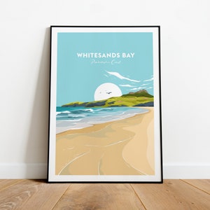 Whitesands Bay travel print - Pembrokeshire coast, Custom Text, Personalised Gift